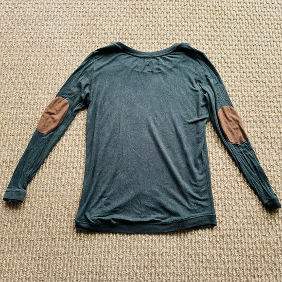 Zara Trafaluc Knit Olive Green Elbow Suede Patch Crewneck Pullover Sweater Small - Picture 6 of 10